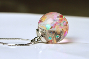 Kette Pusteblume Glitzer Discokugel moderner Glücksbringer in Regenbogenfarben als romantisches Geschenk für sie Frau Freundin Mutter